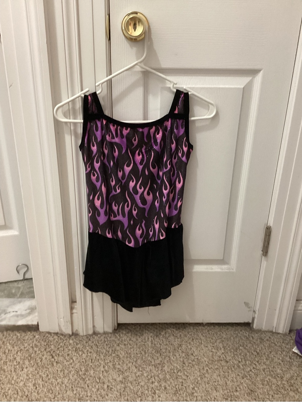 Figure Skating Velvet Dress with Purple Flame Print Adult Medium